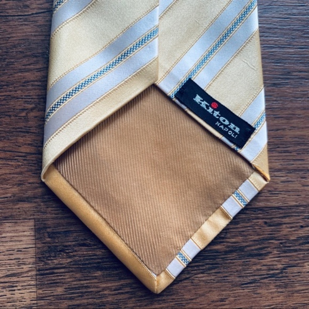Kiton Yellow Striped Satin “Seven Fold” Tie